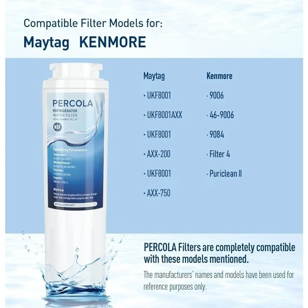 Percola Refrigerator Water Filter PCL-01, replacement for Kenmore 9084 3pk‎